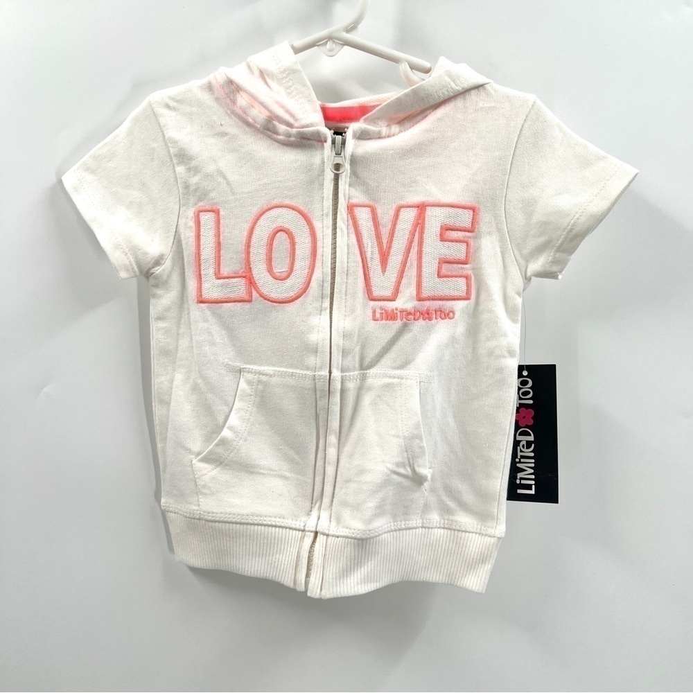 NWT LIMITED Girl's White & Pink Short Sleeve Zip Up Sweater Size 4T